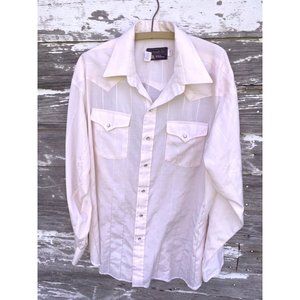 Vintage 1970s Mens Western Pearl Snap Shirt Baby Pink Panhandle Slim 17.5-35"